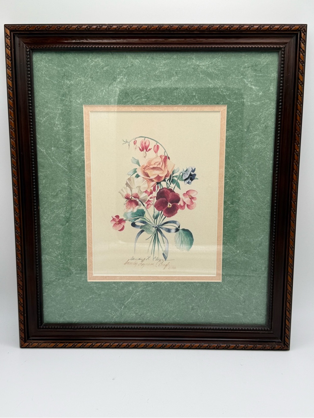 Vintage Sandy Clough 1988 Artist Signed Framed Floral Wall Art